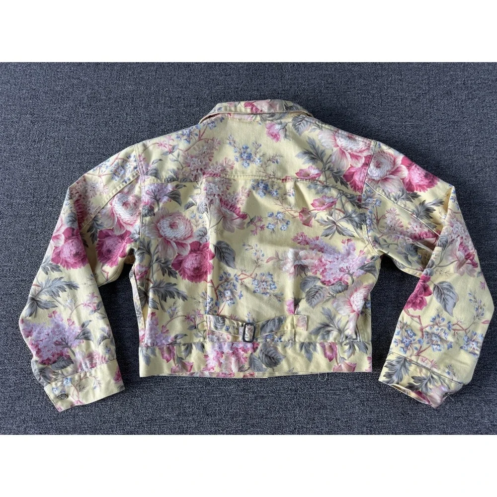 Vintage Ralph Lauren Jacket Womens Medium Yellow Floral Denim Cotton Cropped - Picture 3 of 7